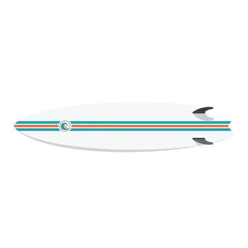 White surfboard with colorful stripes.