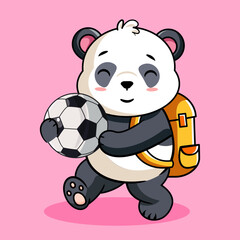 Fototapeta premium Cute Panda Student with Soccer Ball Cartoon Vector Illustration Kawaii Animal