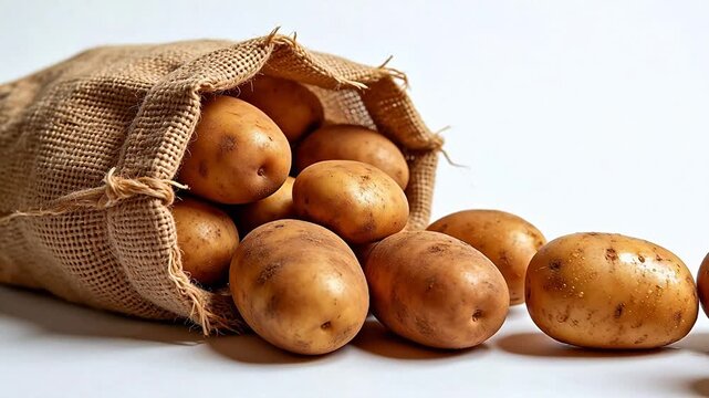 Potatoes in a burlap sack