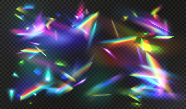 Vibrant Abstract Prismatic Light Reflections Isolated on Transparent Background for Creative Design Use