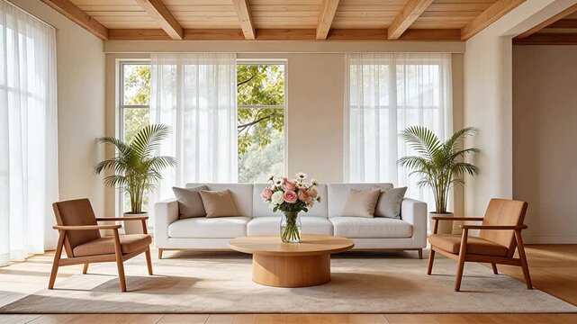 Modern living room with wooden furniture