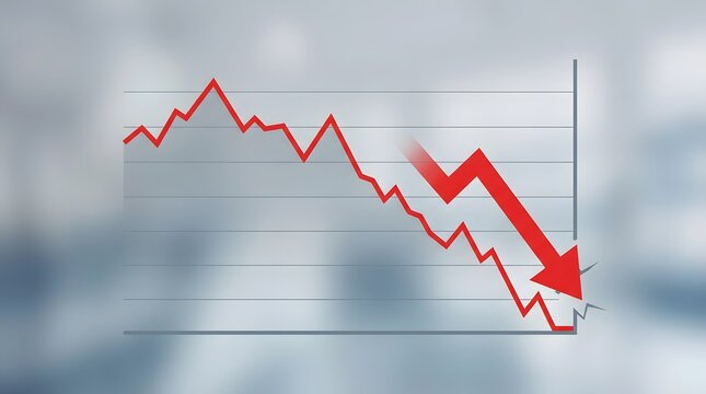 Red downward arrow on financial graph indicating market decline