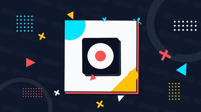 Modern Memphis Style Video Recording Icon Design for Social Media Content Creation on Abstract Background