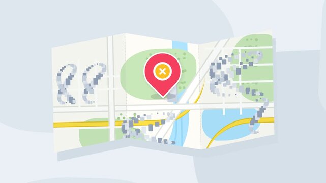 Flat Vector Illustration of a Folded City Map with a Red Location Pin Marker for Navigation and Logistics Concepts