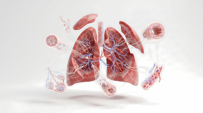 Detailed 3D Rendering Of Human Lungs And Bronchial Tubes