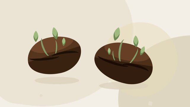 Minimalist Illustration of Sprouting Coffee Beans Symbolizing Fresh Organic Growth and Sustainable Agriculture