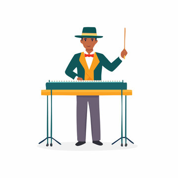 Man playing keyboard with conductor's baton
