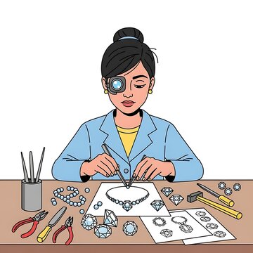 Jewelry maker at workbench studio.
