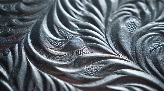 Intricate Western Style Floral Embossed Leather Texture Background.