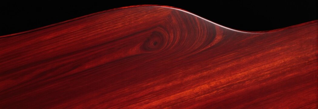 Rich red wood grain swirls with dark background. Polished natural rosewood texture, ideal for luxury musical instruments, furniture or abstract art.
