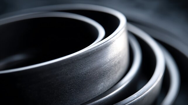 Abstract macro close up of circular black rubber gasket seal rings.