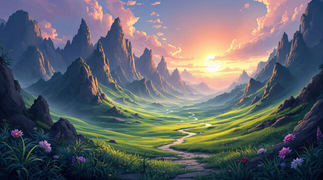 Cinematic valley view for premium travel campaigns. Radiant mountain wilderness for adventure posters. Morning mist landscape suited to resort branding