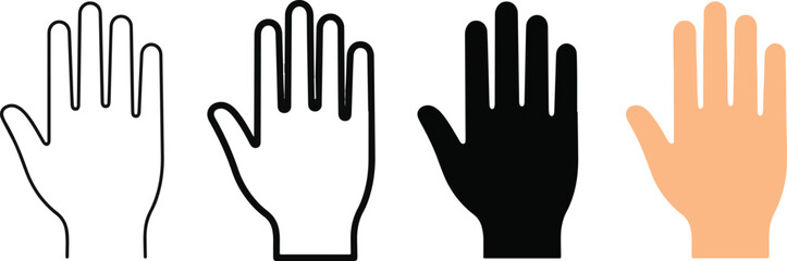 Obraz premium Hand icon set in outline solid and colored styles representing gesture stop raise and human interaction symbols