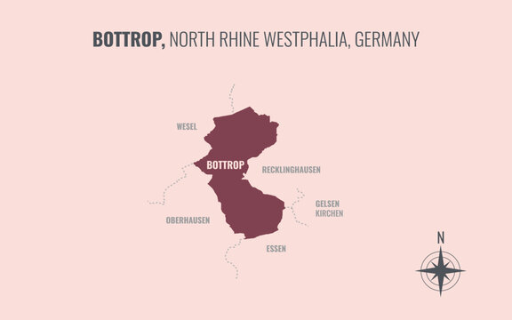 A map showing Bottrop NW Kreise into Gemeinden in a minimalist colorful style