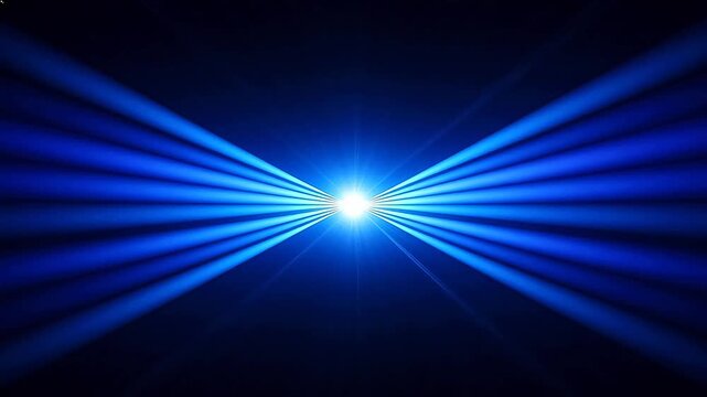 Blue light beams converging in dark space