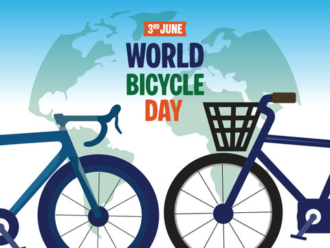 World Bicycle Day Banner with Close Up Bicycle and World Map Background