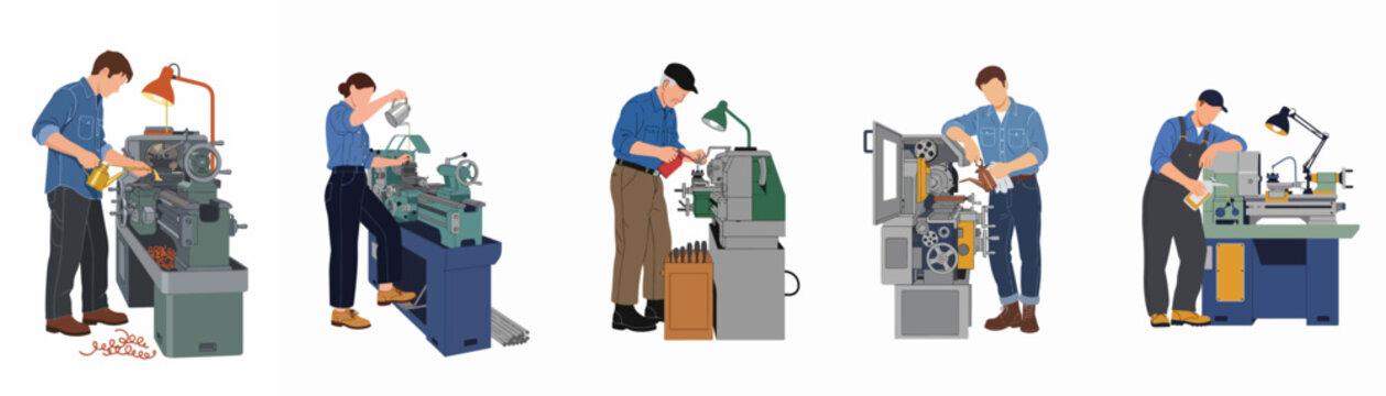 Set of illustrations showing a man in various urban settings checking his wallet and money, representing personal finance management and daily expenses.