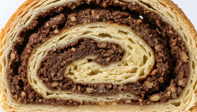 Slovenian potica nut roll with walnut filling close up
