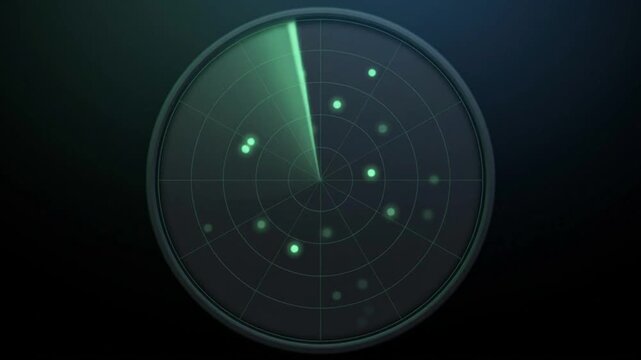 Digital Radar Screen with Rotating Green Scanning Beam and Targets