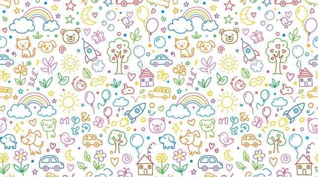 Fun colorful line doodle seamless pattern background