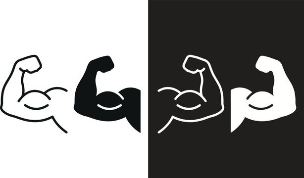 Muscle arm strength icon set outline solid and inverted style collection for fitness bodybuilding power and workout vector illustration