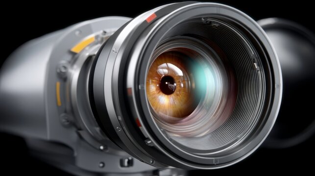 Capturing the essence of photography a close-up view of a camera lens in a studio setting
