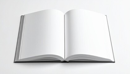 Fototapeta premium An open book with blank pages on a white surface, perfect for creative content or informational writing