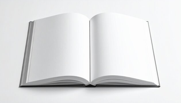 An open book with blank pages on a white surface, perfect for creative content or informational writing