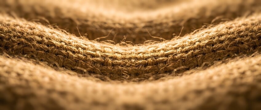 Close up view of rough brown burlap fabric texture with woven pattern