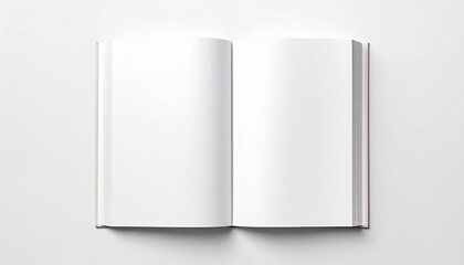 Naklejka premium Open blank book with white pages, top-down view, perfect customizable canvas for design mockups, text, or creative content
