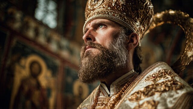 orthodox bishop in golden vestments portrait