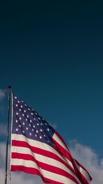 Vertical Slow Motion American Flag Waving with Copy Space