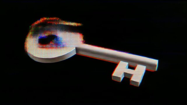 デジタルノイズに侵食される立体鍵のサイバーセキュリティ抽象表現