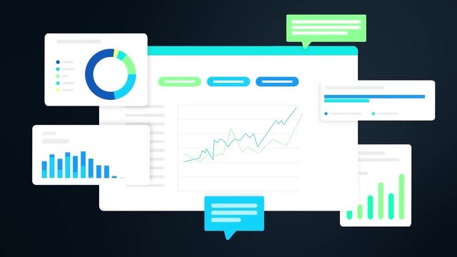 2D Animated Concept of Financial Charts and Data Analytics Dashboard, Business Growth and Economy Concept