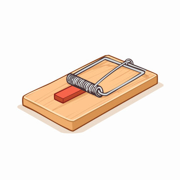 Wooden Mousetrap with Metal Spring and Bait Holder