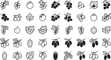 Assortment of berry and fruit icons in outline and solid fill styles. © Farzana Akter Munni
