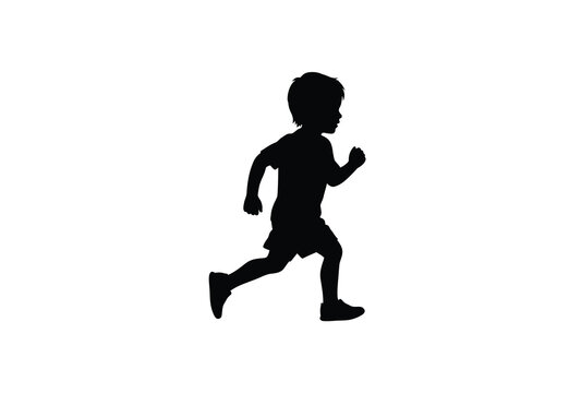 A young child is captured mid run in a stark black silhouette