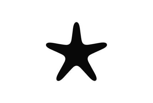 A simple black starfish shape isolated on a plain white background silhouette