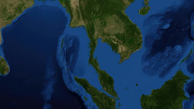 A captivating global zoom motion graphic pinpoints Ho Chi Minh City Vietnam, highlighting its exact coordinates with a dynamic, cinematic effect.