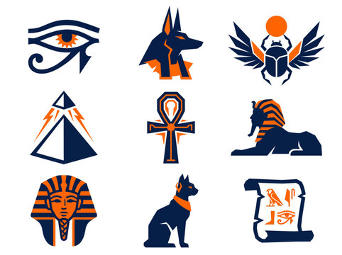Ancient Egypt Culture and Mythology Vector Icon Set