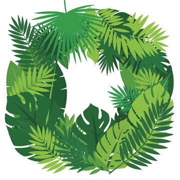 Green tropical leaf wreath decoration.