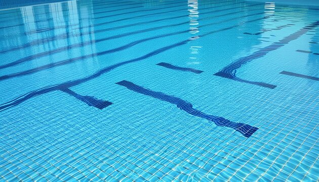 Professional abstract blue water caustic patterns on a clean pool floor background with copy space
