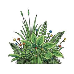 Colorful illustration of various green plants. © Sem