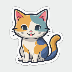 Fototapeta premium Cute Calico Cat Sticker Illustration