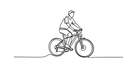 Fototapeta premium Man riding a bicycle in a simple continuous line drawing style Vector, illustration