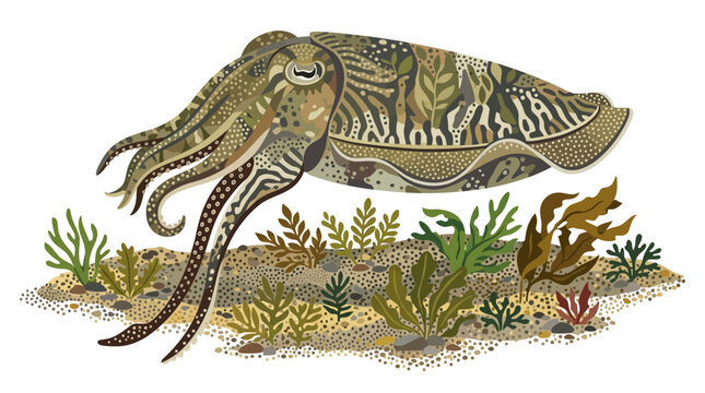 Detailed Cuttlefish Illustration with Intricate Camouflage Texture