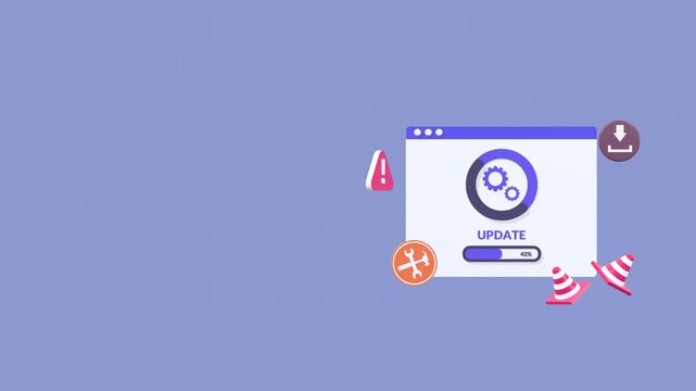 Animated concept of a system update and software upgrade with a progress bar and copy space for text. Suitable for technology, system maintenance, digital upgrades, IT support and cybersecurity themes