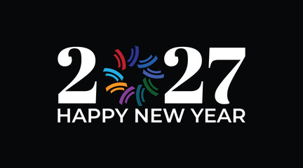 Obraz premium 2027 Happy New Year Celebration Design with Colorful Fireworks on Black Background