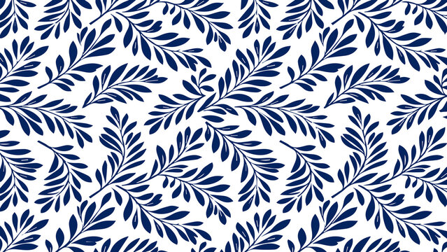 Blue leafy pattern on white background file included
