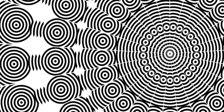 Decorative hand drawn seamless vector pattern. Simple sketchy concentric elements arranged in rows. Ethnic style black and white minimalistic background. Stylized circles.
